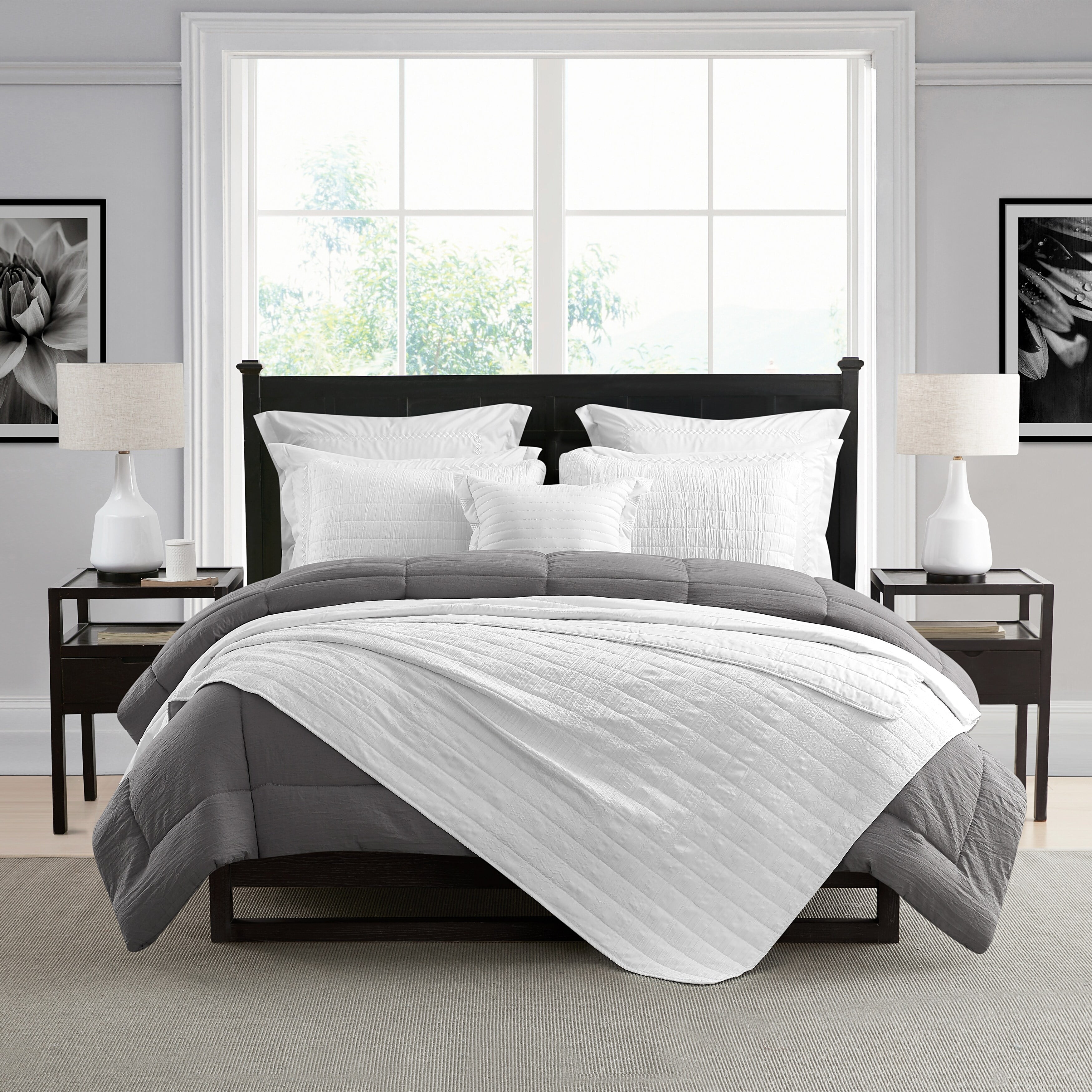 White Twin Microfiber Crinkle Quilt Set