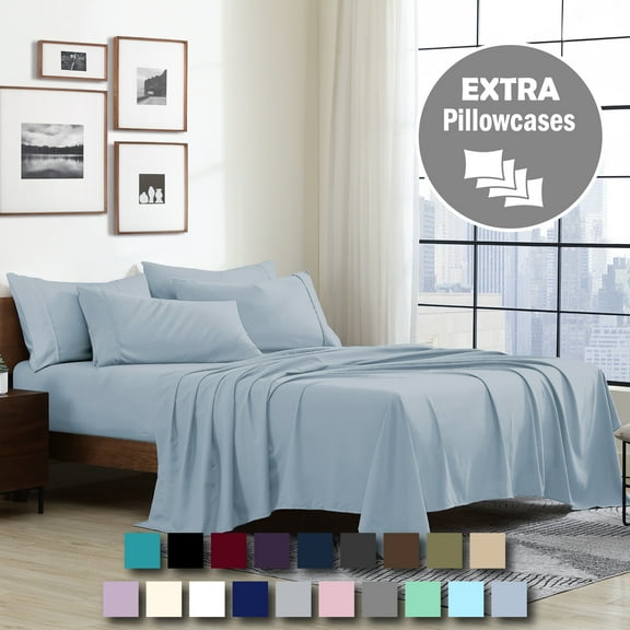 Swift Home 4-Piece Soft Lightweight Blue Fog Microfiber Sheet Set with Extra Pillowcases, Twin-XL