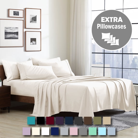 Swift Home 6-Piece Soft Lightweight Coconut Milk Microfiber Sheet Set with Extra Pillowcases, California King