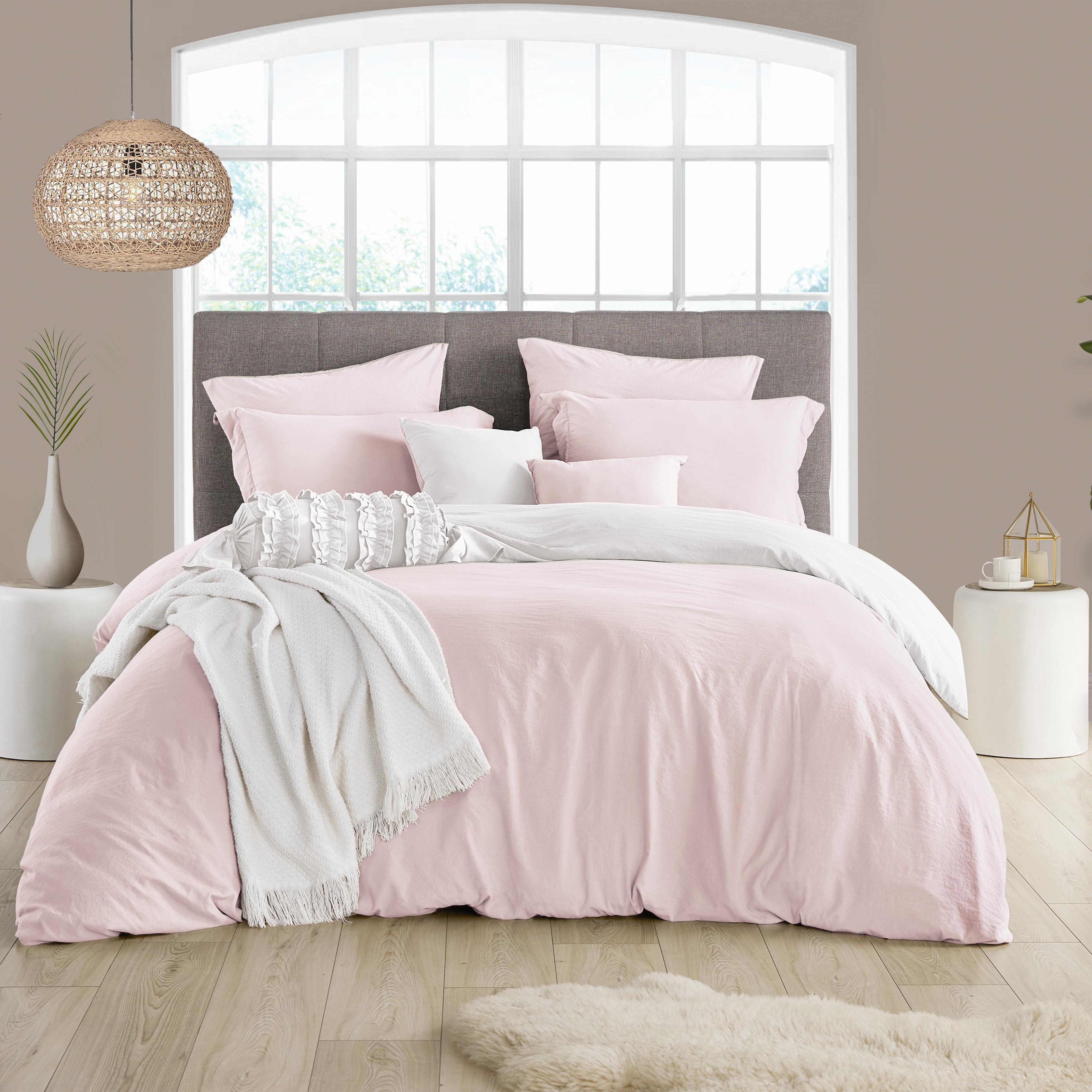 Swift Home Extra Soft Reversible Crinkle Microfiber Duvet Cover Set (Comforter Not Included) Pale Pink Full - Queen 3 Piece