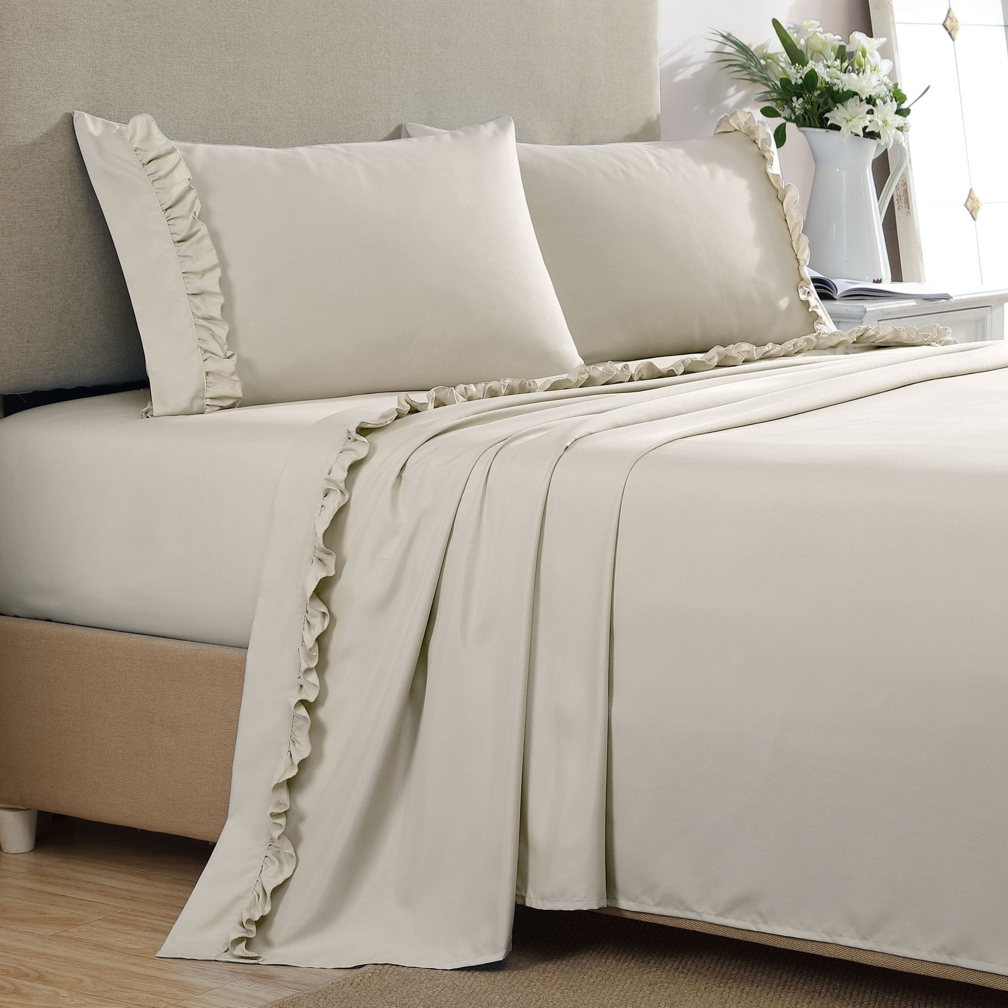 Taupe Twin Microfiber Ruffle Hem Sheet Set