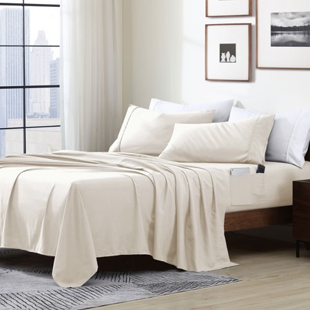 Swift Home Home Essential Soft Microfiber Smart Sheet Storage Pocket Bedding Sheet Set Coconut Milk Full