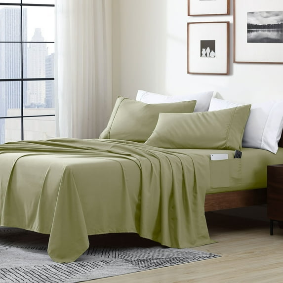 Swift Home Home Essential Soft Microfiber Smart Sheet Storage Pocket Bedding Sheet Set Sage Twin
