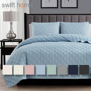 Swift Home 2PC Reversible Diamond Stitch Soft Quilt & Sham Set, Light Blue, Twin/Twin XL