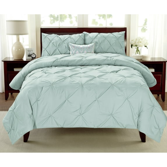 Swift Home Modern Diamond Pintuck Ultra-Soft Microfiber 3-Piece Bedding Comforter Set Misty Blue Twin