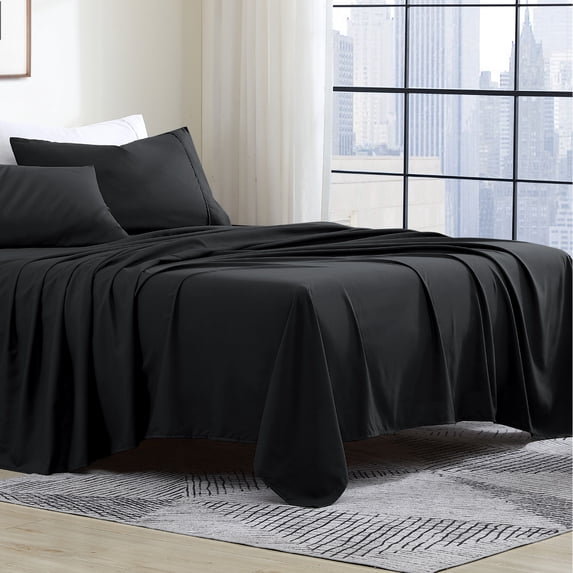Swift Home Modern Ultra Soft 4-Piece Black Easy Fit Microfiber Sheet Set, King