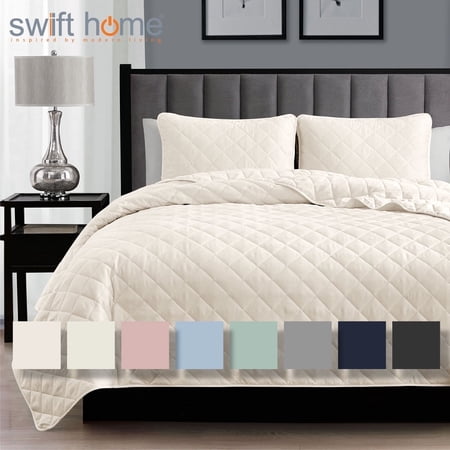 Swift Home Modern Ultra Soft Microfiber Traditional Diamond Quilting Coverlet Quilt Set Coconut Milk Twin - Twin XL 2 Piece