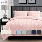 Swift Home Modern Ultra Soft Microfiber Traditional Diamond Quilting Coverlet Quilt Set Rose Blush Full - Queen 3 Piece