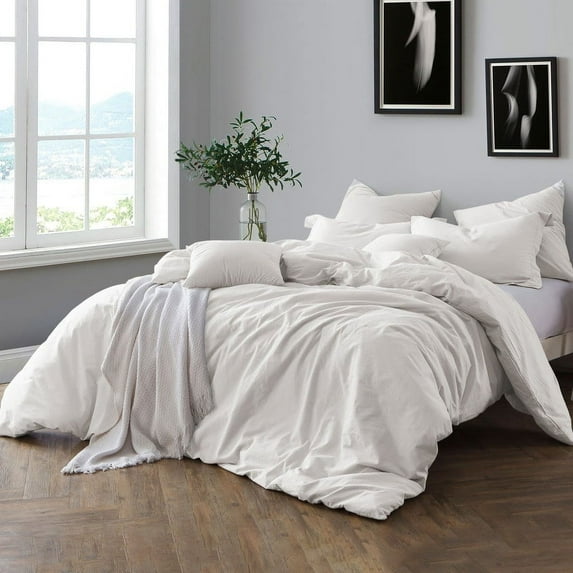 Swift Home Premium Cotton Prewashed Chambray Duvet Cover Set Bed Linen - Comforter/Duvet Insert Not Included Off White Twin - Twin XL 2 Piece
