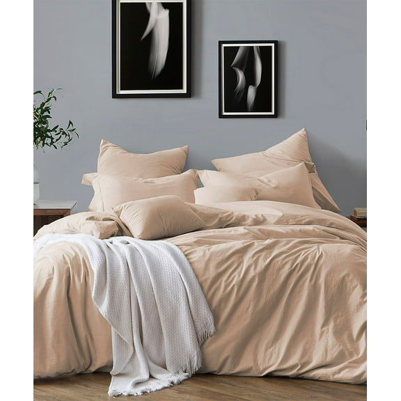 Swift Home Prewashed Yarn-Dyed Cotton 3-Piece King Duvet Cover Set, Almond