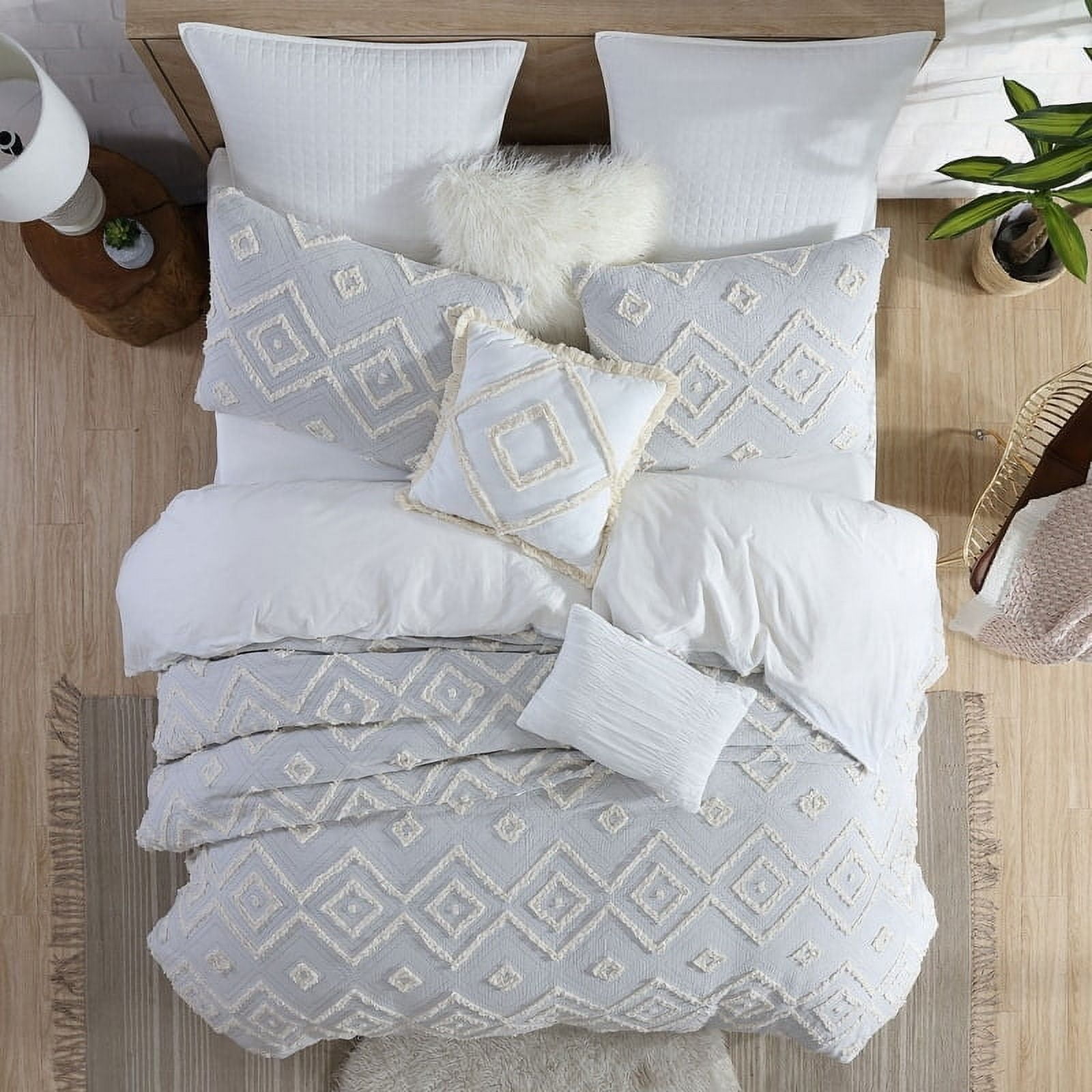 King Light Gray Cotton Down Alternative Reversible Comforter Set