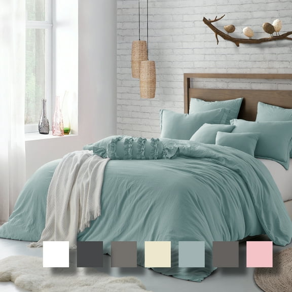 Swift Home Soft Crinkle Prewashed Microfiber Duvet Cover Set, Dusty Mint, King/Cal King