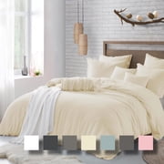 Swift Home Ultra Soft Crinkled Texture Pre-Washed Duvet Cover & Sham Set Comforter not Included, King/Cal King 106x 92, Sweet Cream