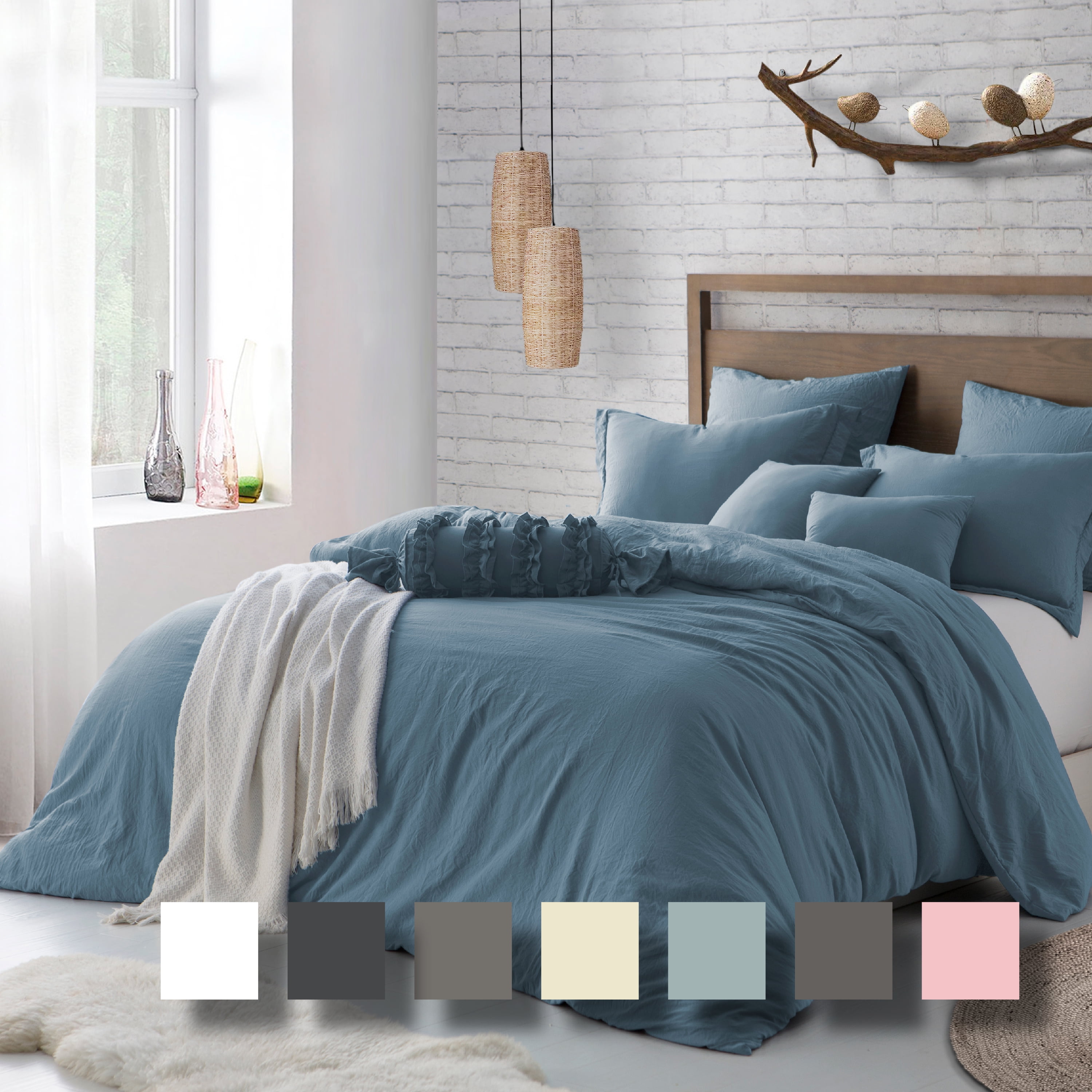 Blue Dusk Ultra Soft Crinkle Microfiber Full/Queen Duvet Cover Set