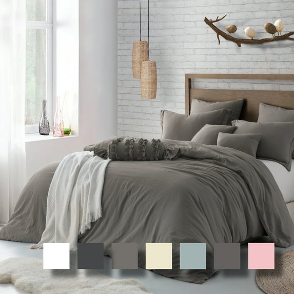 Swift Home Ultra Soft Crinkled Texture Pre-Washed Duvet Cover & Sham Set (Comforter not Included), Full/Queen (90"x 90"), Driftwood