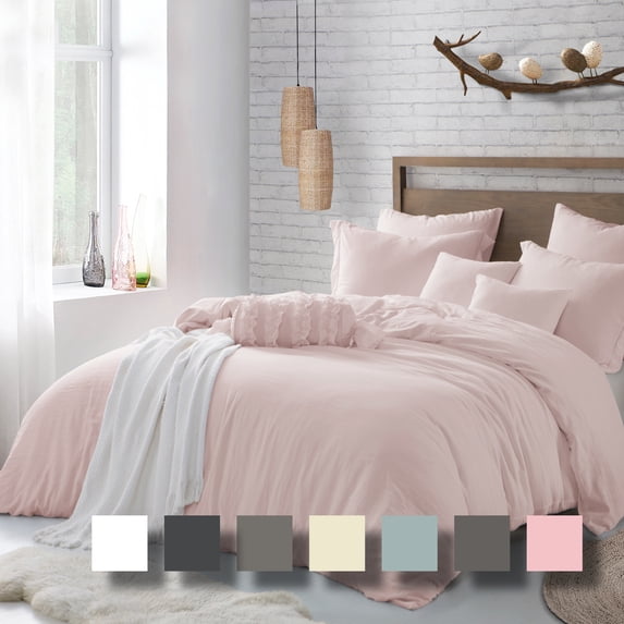 Swift Home 3PC Crinkle Prewashed Duvet Cover Sham Set (No Insert), Rose Blush, Full/Queen