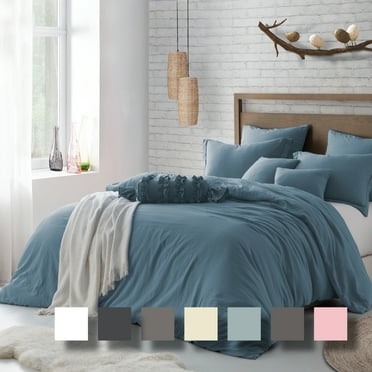 Swift Home Ultra Soft Crinkled Texture Pre-Washed Duvet Cover & Sham Set (Comforter not Included), King/Cal King (106"x 92"), Blue Dusk