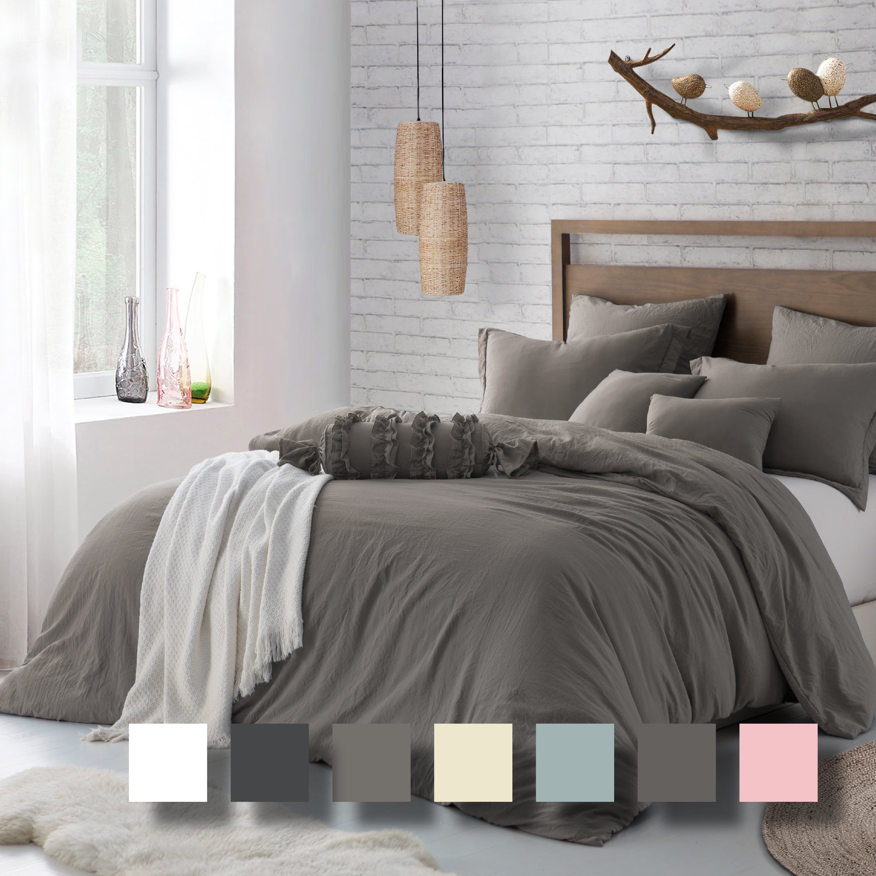 Swift Home Ultra Soft Crinkled Texture Pre-Washed Duvet Cover & Sham Set (Comforter not Included), Twin/Twin XL (68"x 90"), Driftwood