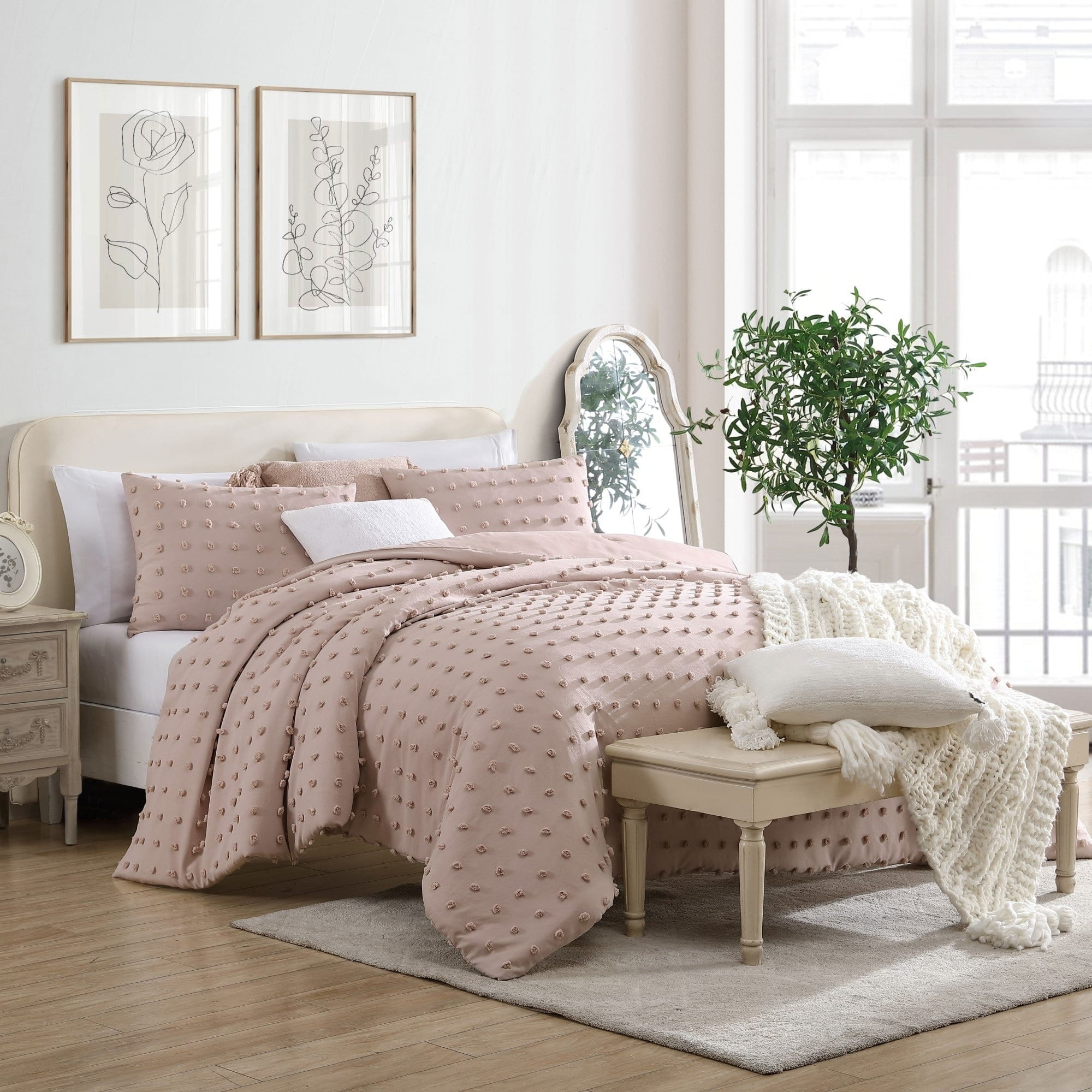 Blush Twin Microfiber Pom Pom Down Alternative Bedding Set