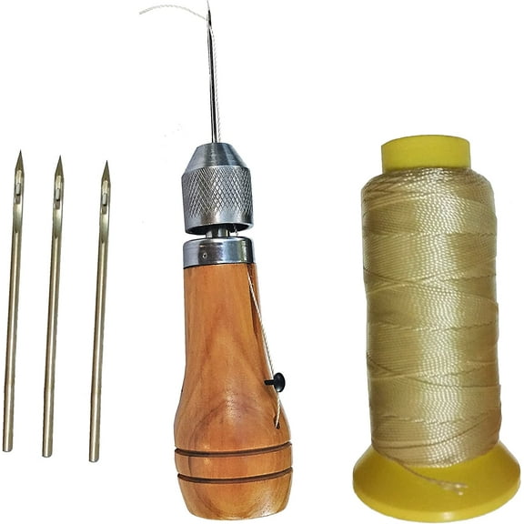 Swift Stitch Hand Sewing Awl Kit Leather Canvas Repair Saddles Coat Seat (Non-Waxed Beige Thread)