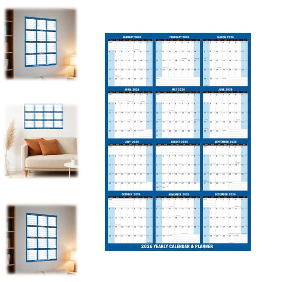 SwiftGlimpse 2026 Wall Calendar Erasable Large Wet & Dry Erase Laminated 12 Month Annual Yearly Wall Planner, Horizontal, Navy 48" x 32"
