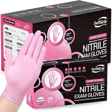 SwiftGrip Disposable Gloves - Pink, Latex-Free, Powder-Free, 1000-ct Case (XL) - Ideal for Cleaning & Esthetician Use