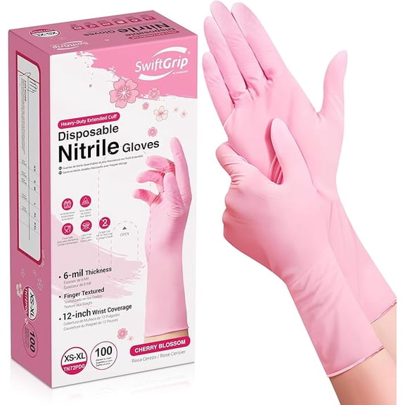 SwiftGrip Disposable Nitrile Cleaning Gloves,100ct Box, 6 Mil, 12" Extended Cuff Latex-Free Dishwashing Household Gloves for Cooking, Hair Dye, Spa