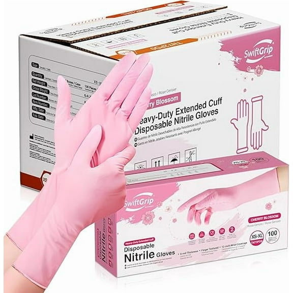 SwiftGrip Disposable Nitrile Cleaning Gloves,1000ct Case,6 Mil, 12" Extended Cuff Latex-Free Dishwashing Household Gloves for Cooking, Hair Dye, Spa