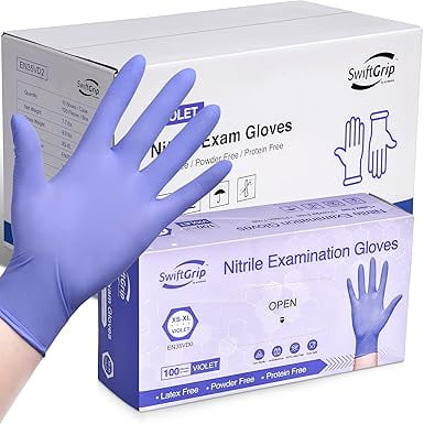 SwiftGrip Disposable Nitrile Exam Gloves, 3-mil, Case of 1000, Violet Nitrile Gloves Disposable Latex Free for Medical, Cleaning, Cooking & Esthetician, Food-Safe, Powder-Free, Purple, Non-Sterile