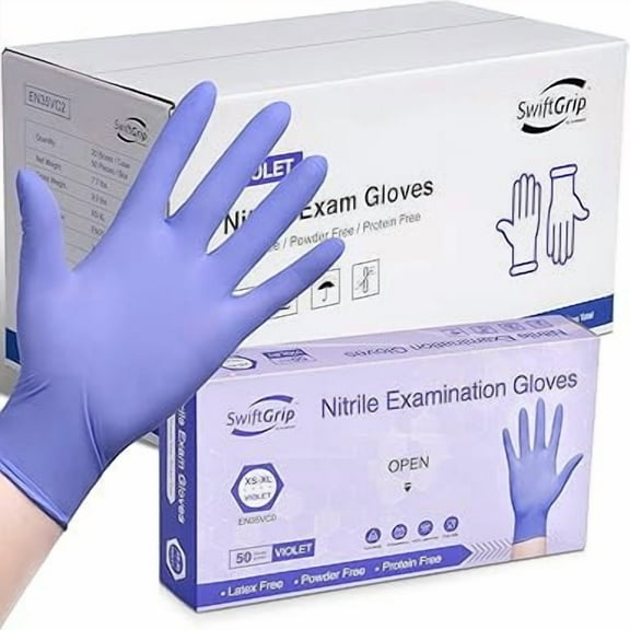 SwiftGrip Disposable Nitrile Exam Gloves, 3-mil, Case of 1000, Violet Nitrile Gloves Disposable Latex Free for Medical, Cleaning, Cooking & Esthetician, Food-Safe, Powder-Free, Purple, Non-Sterile