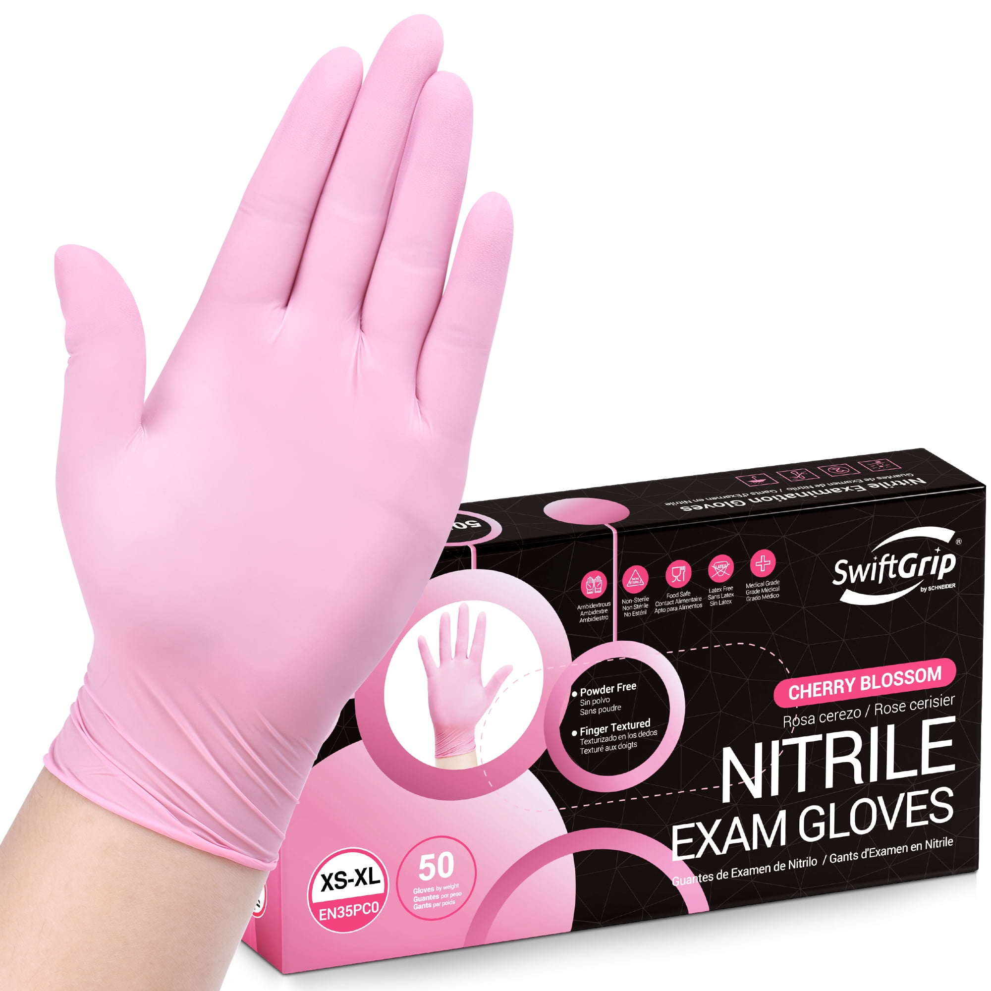 SwiftGrip Nitrile Disposable Gloves, 3-mil, Pink Industrial Gloves Disposable Latex Free, Gloves for Cleaning & Esthetician, Pink Rubber Gloves, Pink Cleaning Gloves, Powder-Free, 50-ct Box (Large)