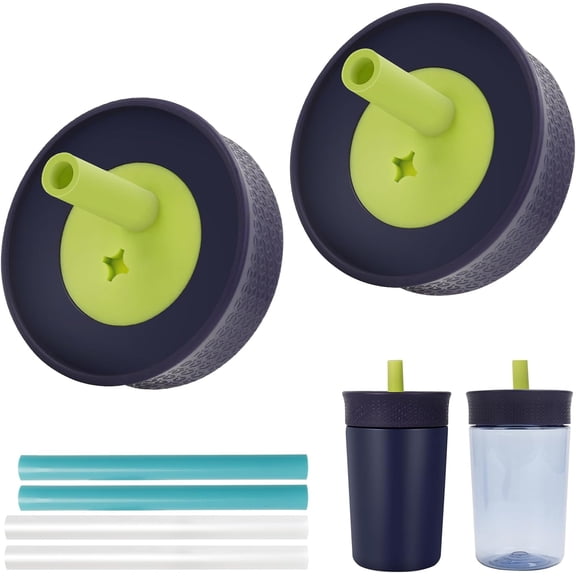 SwiftPulse Replacement Lid for Owala Kids Insulation 15 Oz and 12 Oz, Spill Resistant Replacement Cap, Flexible Removable Straw, Easy to Clean, BPA-Free Dishwasher Safe, Navy blue*2
