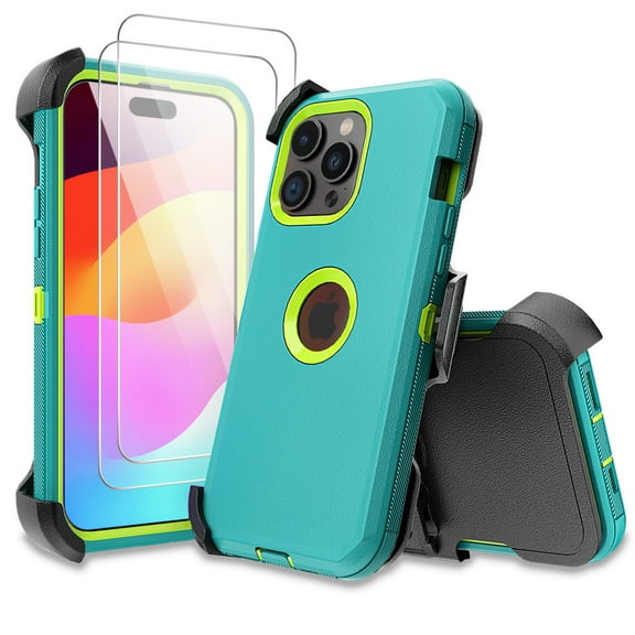 SwiftTech for iPhone 17 Pro Max Case with Screen Protector and Belt Clip Holster Military Grade Heavy Duty Protection 3 in 1 Shockproof Durable iPhone 17 Pro Max 6.9 inch 2025 Phone - Green+Yellow