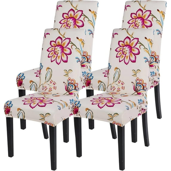 SwiftVerve Printed Dining Room Chair Covers Set of 4, Stretch Kitchen Chair Covers Washable Parsons Chair Slipcover Removable Dining Chair Protectors for Hotel,Ceremony(Flower Pattern)