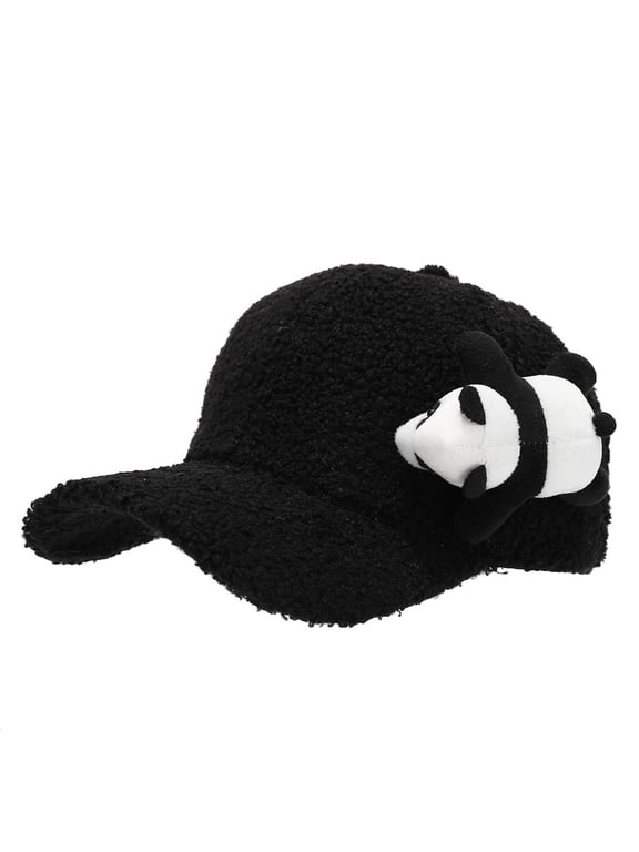 3D Panda Lamb Wool Baseball Cap Winter Warm Fleece-Lined Trendy Dad Hat for Men & Women, Cute Cartoon Unisex Outdoor Sun Cap