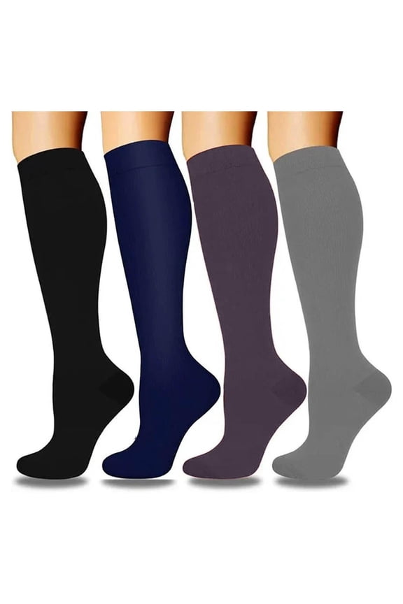4 Pairs Knee High Circulation Compression Socks for Women & Men, Support for Nurses,Running,Athletic,Cycling,Travel