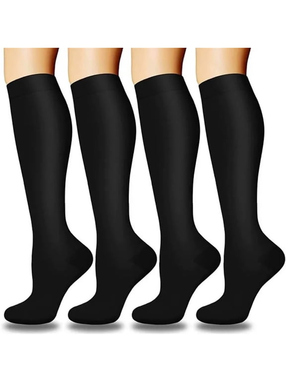 4 Pairs Knee High Circulation Compression Socks for Women & Men, Support for Nurses,Running,Athletic,Cycling,Travel