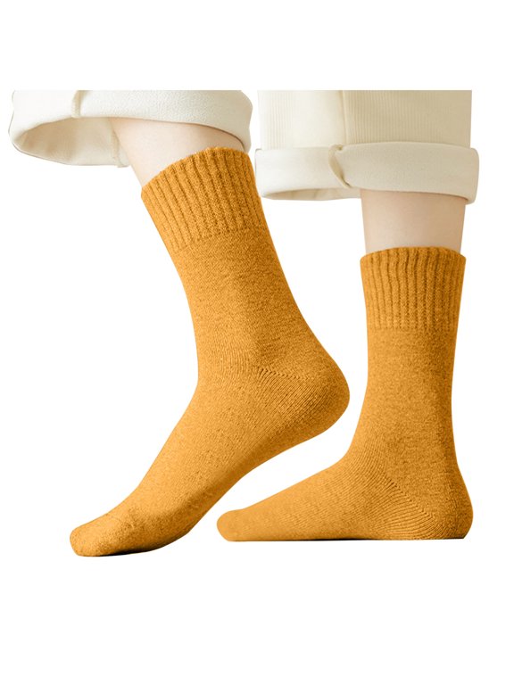 5 Pairs Basic Crew Socks Comfort Fit Boot Socks for Women,Knit Thick Socks Casual Soft Cotton Blend, Solid, Yellow