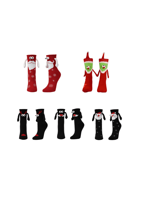 5 Pairs Christmas Holding Hands Socks Unisex Mid-Tube Funny Novelty Socks with 3D Doll Design for Christmas and New Year Gifts