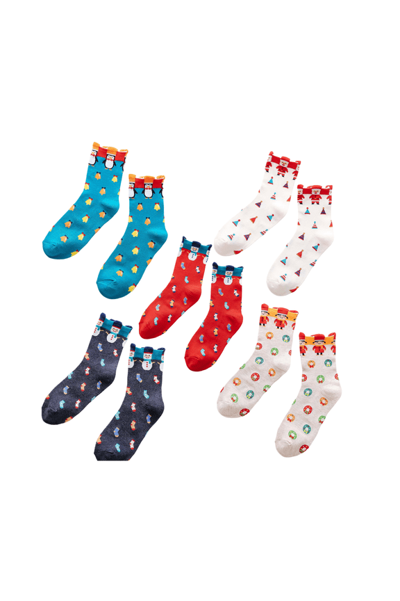 5 Pairs Funny Christmas Socks for Women Teen, Cute Novelty Xmas Gifts Cozy Warm Crew Sock Set