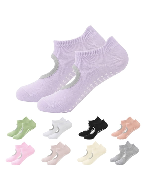 5 Pairs Pilates Socks with Grips for Women,Crew Open Top Non Slip Yoga Socks for Workout Barre Athletic, Pink