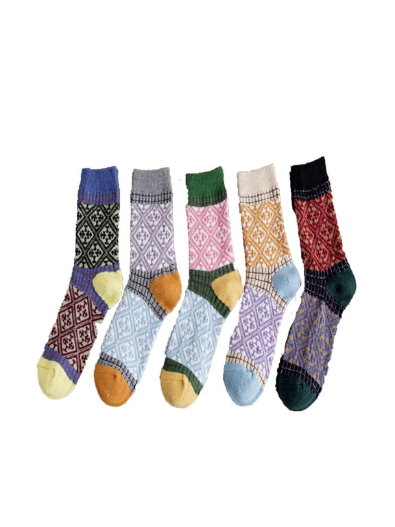 5 Pairs Soft Cozy Comfortable Socks Casual Vintage Boho Style Sleep Comfy Socks,Idea Warm Winter Gifts for Women Teen