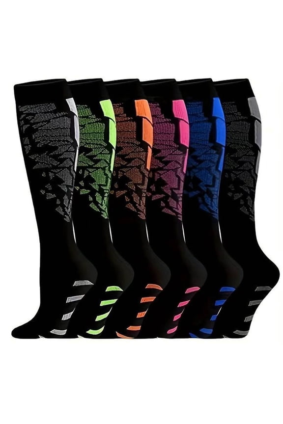 6-Pair Knee-High Moisture-Wicking Socks, Trendy Colorful Striped Athletic Socks for Men & Women, Soft Breathable Sports Leg Wear