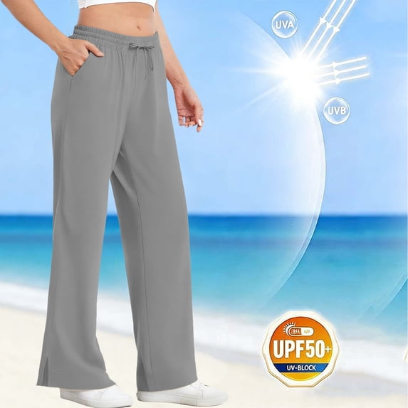 SwiftWear Beach Ready UPF 50+ Women's Drawstring Wide Leg Sun Protection Pants High Waist Trousers with Side Pockets & Slits, Casual Summer Pants
