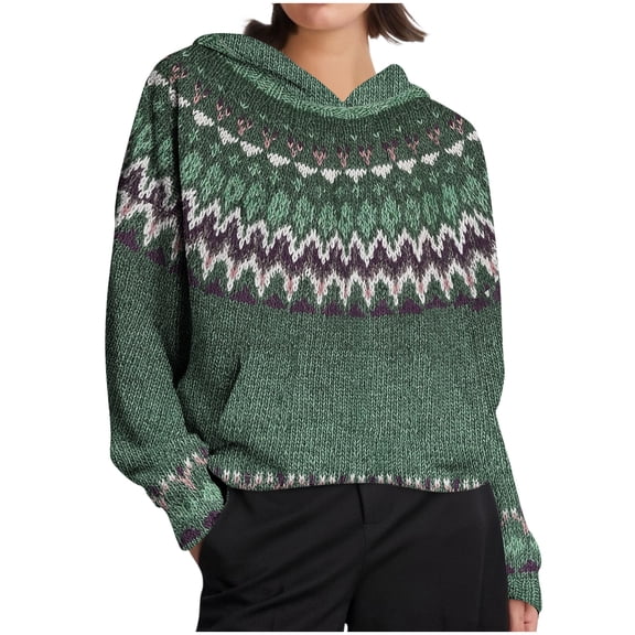 SwiftWear Boho Hooded Sweatshirt for Women - Pocket Long Sleeve Design Sweater Style Hoodie Soft Knit Fabric for Casual Wear Top Army Green
