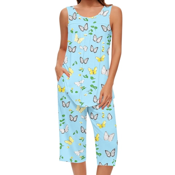 SwiftWear Capri Pajamas for Women Sets 2 Piece Sleeveless Lounge Set Tank Tops & Capri Pants Mom or Granny Pjs
