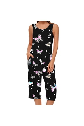 Capri Pajamas for Women Sets 2 Piece Sleeveless Lounge Set Tank Tops & Capri Pants Mom or Granny Pjs