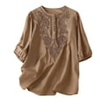 thumbnail image 1 of SwiftWear Casual Women's Embroidered Cotton-Linen Shirt - Breathable Crew Neck Blouse Loose Fit Comfortable & Charming M-2XL, 1 of 9