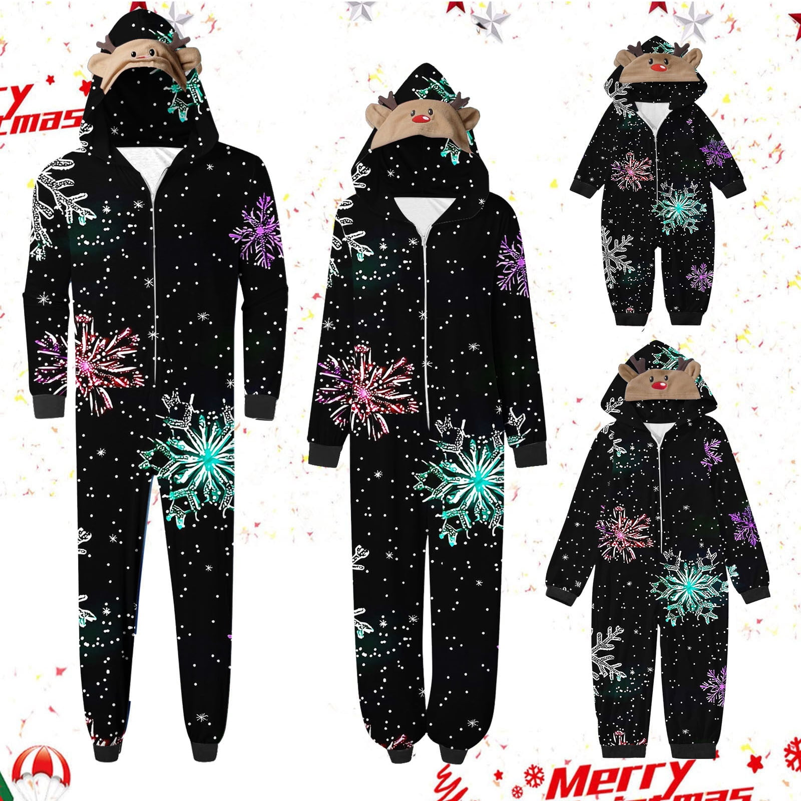 SwiftWear Christmas Family Matching Pajamas Set Black Snowflake Print ...