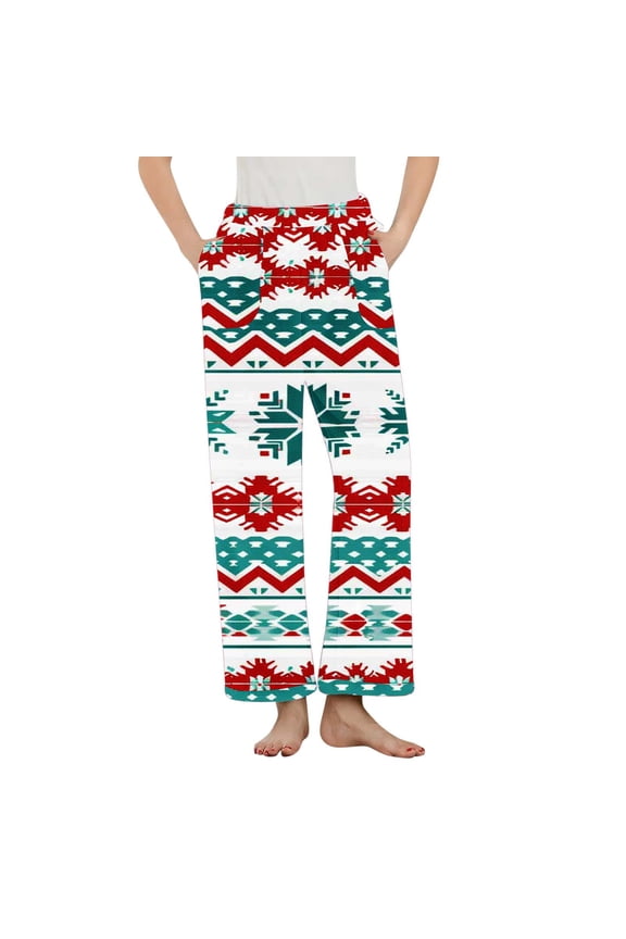 Christmas Themed Brushed Fleece Pajama Bottoms - Plus Size Cozy Sleepwear & Home Lounge Pant with Pocket & Elastic Waist Soft Comfort Teal